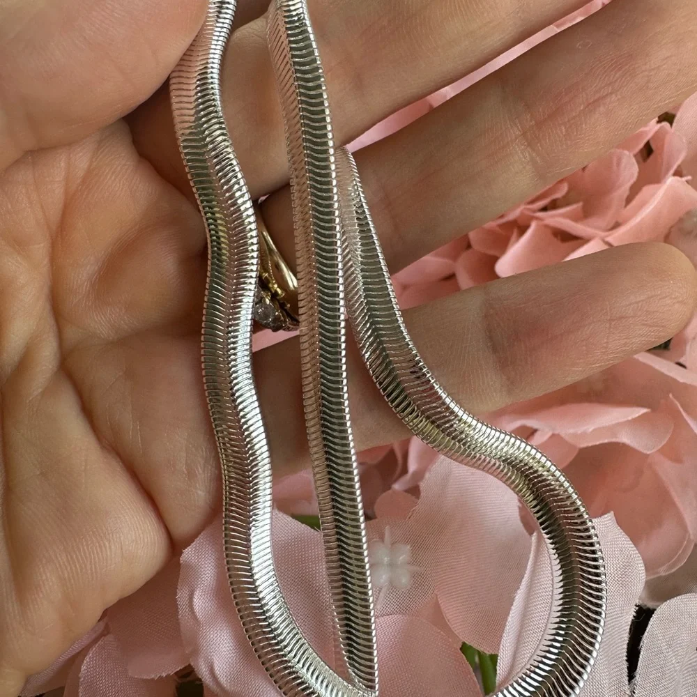 Silver 6mm Flat Snake Chain Necklace For Women Man 22”